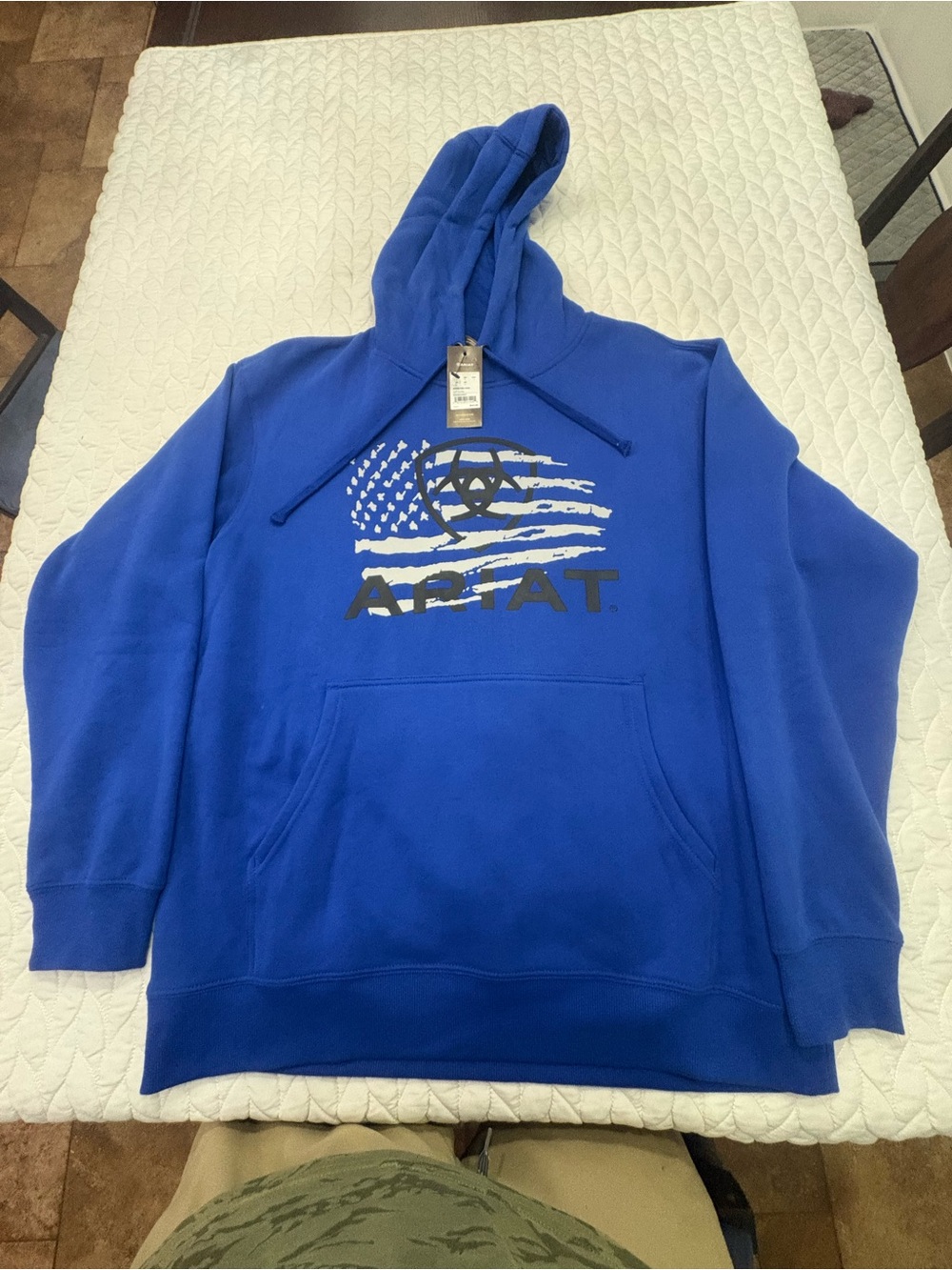 Ariat Men's Bright Blue Hoodie with Flag Graphic